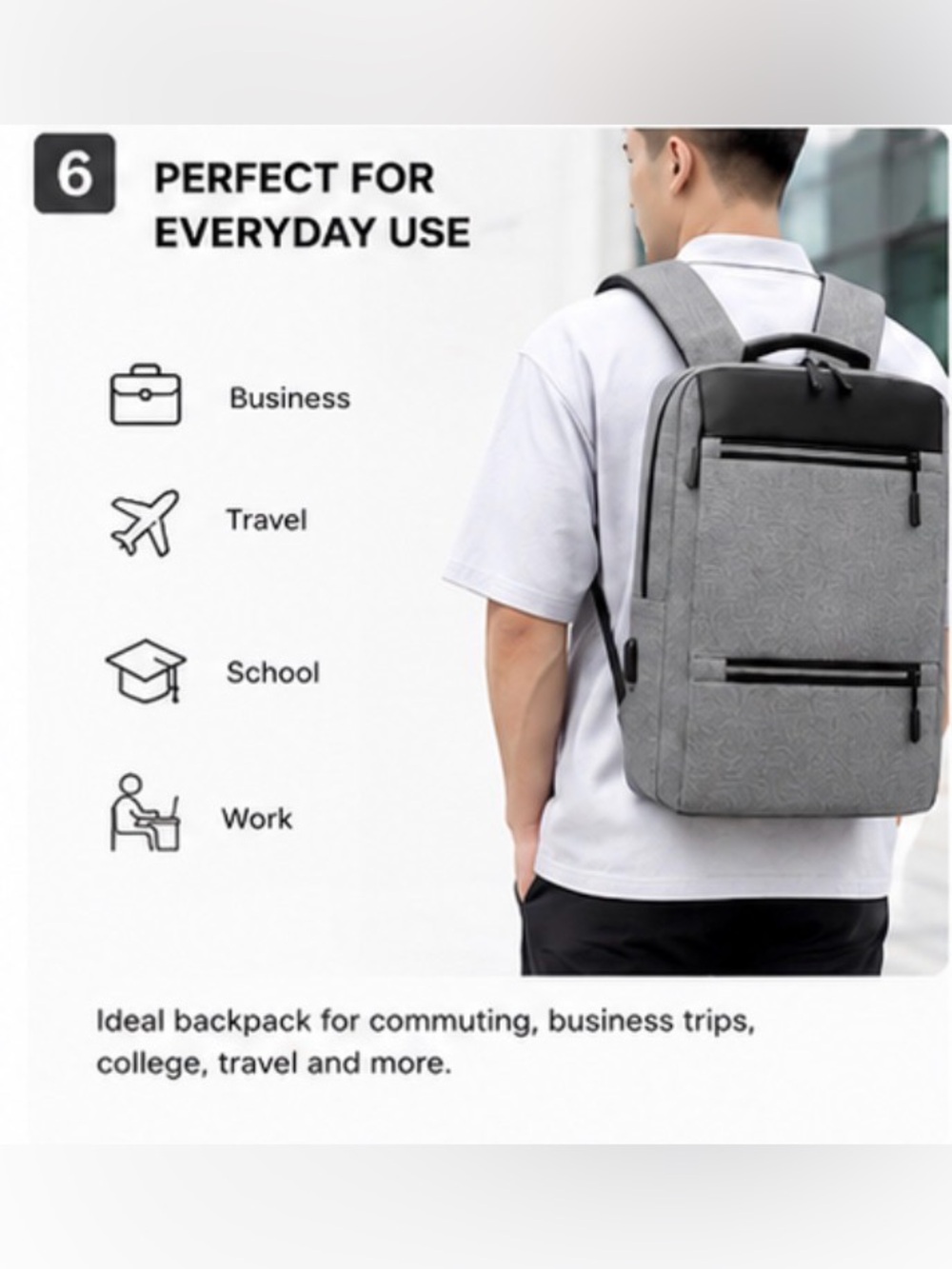 Grey Men's Laptop Backpack - Picture 5 of 7